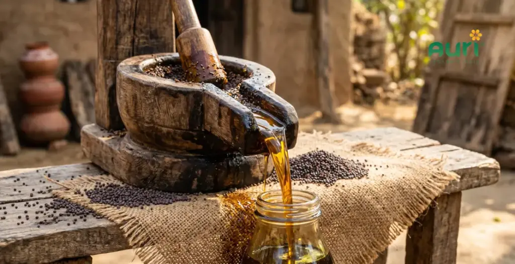 Single Pressed Yellow Mustard Oil, Naturally Extracted by Wooden Kolhu